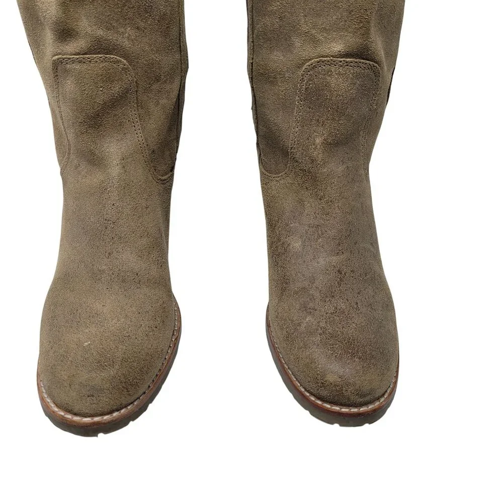 Report Belzer Over Knee Tan Suede Leather Boots Sz 7.5 Distressed Tall Boho‎